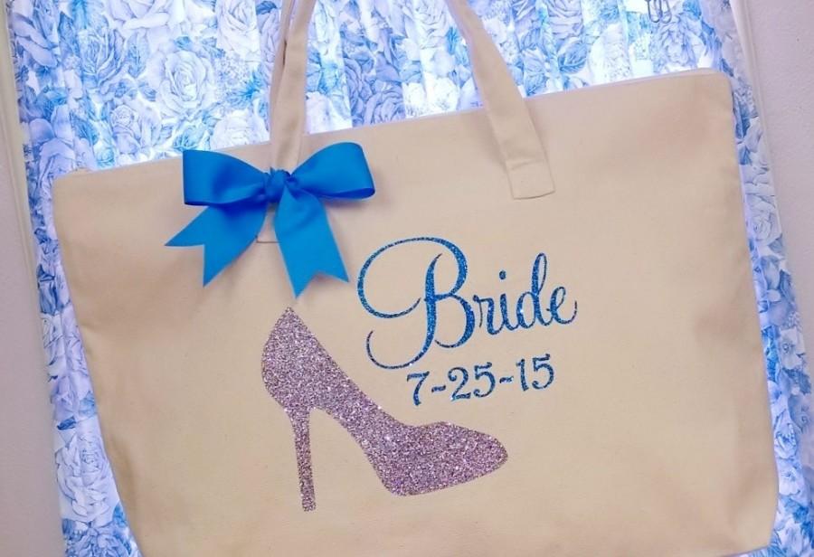 Wedding - Brides Canvas Tote Bag Stiletto Shoe Shimmer Vinyl