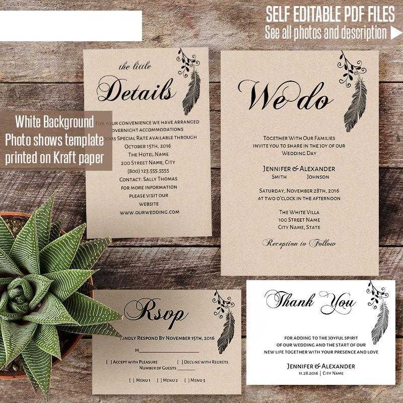 Свадьба - Wedding invitation, Wedding suite, Modern Boho, Instant download editable PDF W114