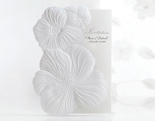 Wedding - Personalized White Embossed Flower Wedding Invitations Free Proof - BH4032 - - RSVP with Envelopes Seals - - - Free Shipping Promotion