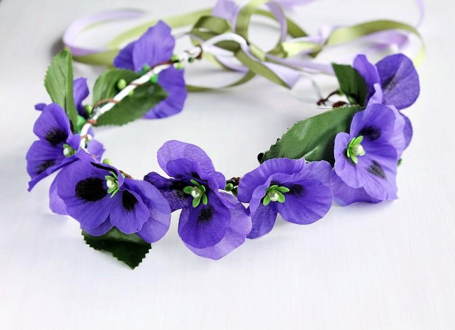 Hochzeit - Purple Bridal Crown, Flower Girl Halo, Woodland Crown, Festival Crown, Purple Flower Crown, Purple Wedding Crown, Flower Girl Circlet, Boho