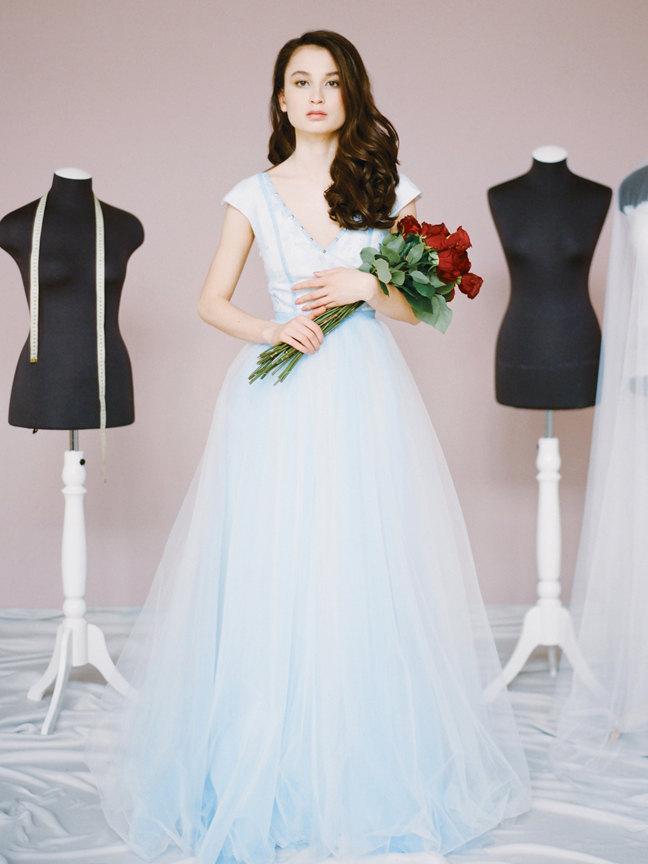 Wedding - Shirley // Blue wedding dress - Wedding gown - Tulle wedding dress - Coloured lace wedding dress - Blue wedding gown - Low back wedding