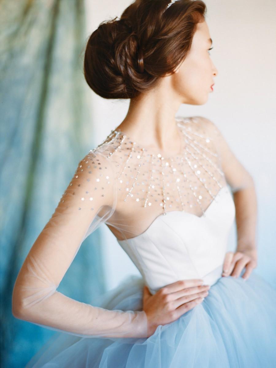 Mariage - Ursa // Fairy tale wedding gown - Wedding ball gown - Princess wedding dress - Grey wedding dress - Blue wedding dress - Illusion neckline