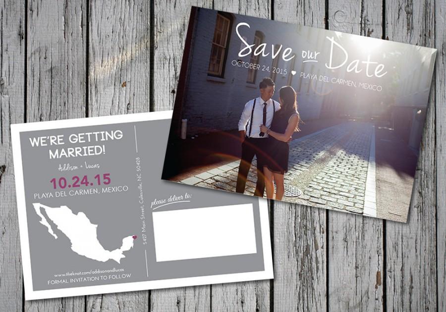 زفاف - Destination Wedding Save-the-Date Photo Postcard, Customizable Colors, Printable Digital File, DIY