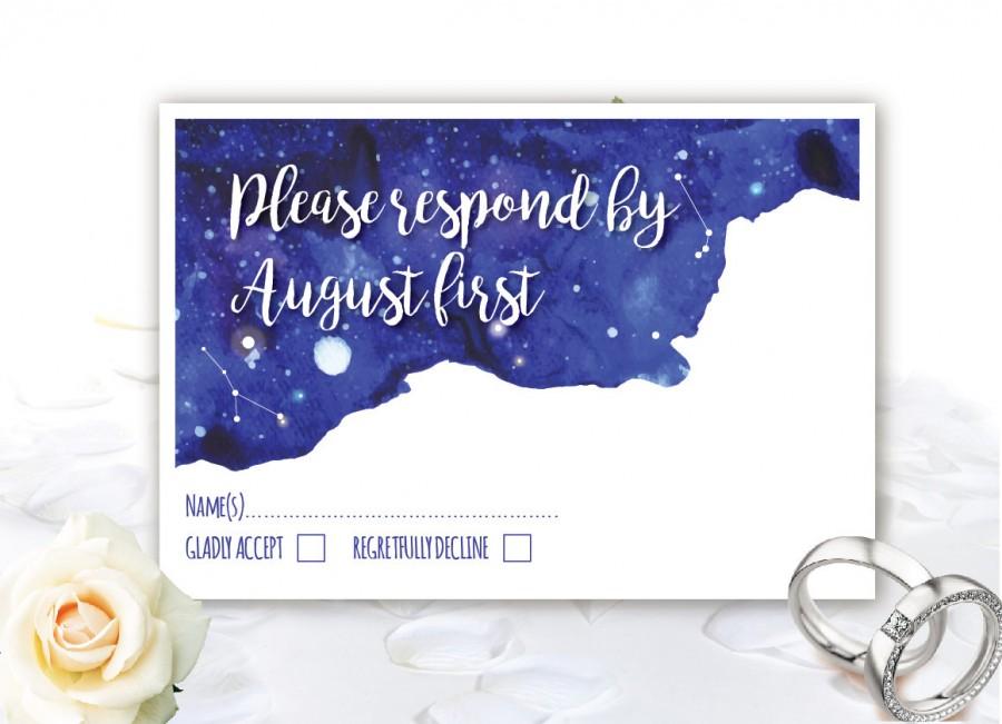 Свадьба - Printable PERSONALIZED and Unique GALAXY RESPONSE card  - wedding response card - watercolor invitation - night sky wedding response card
