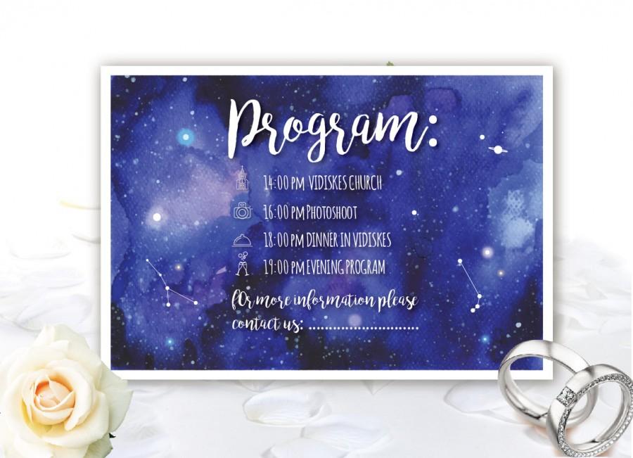 زفاف - Printable PERSONALIZED and Unique GALAXY PROGRAM card  - wedding program card - watercolor invitation - night sky wedding program card