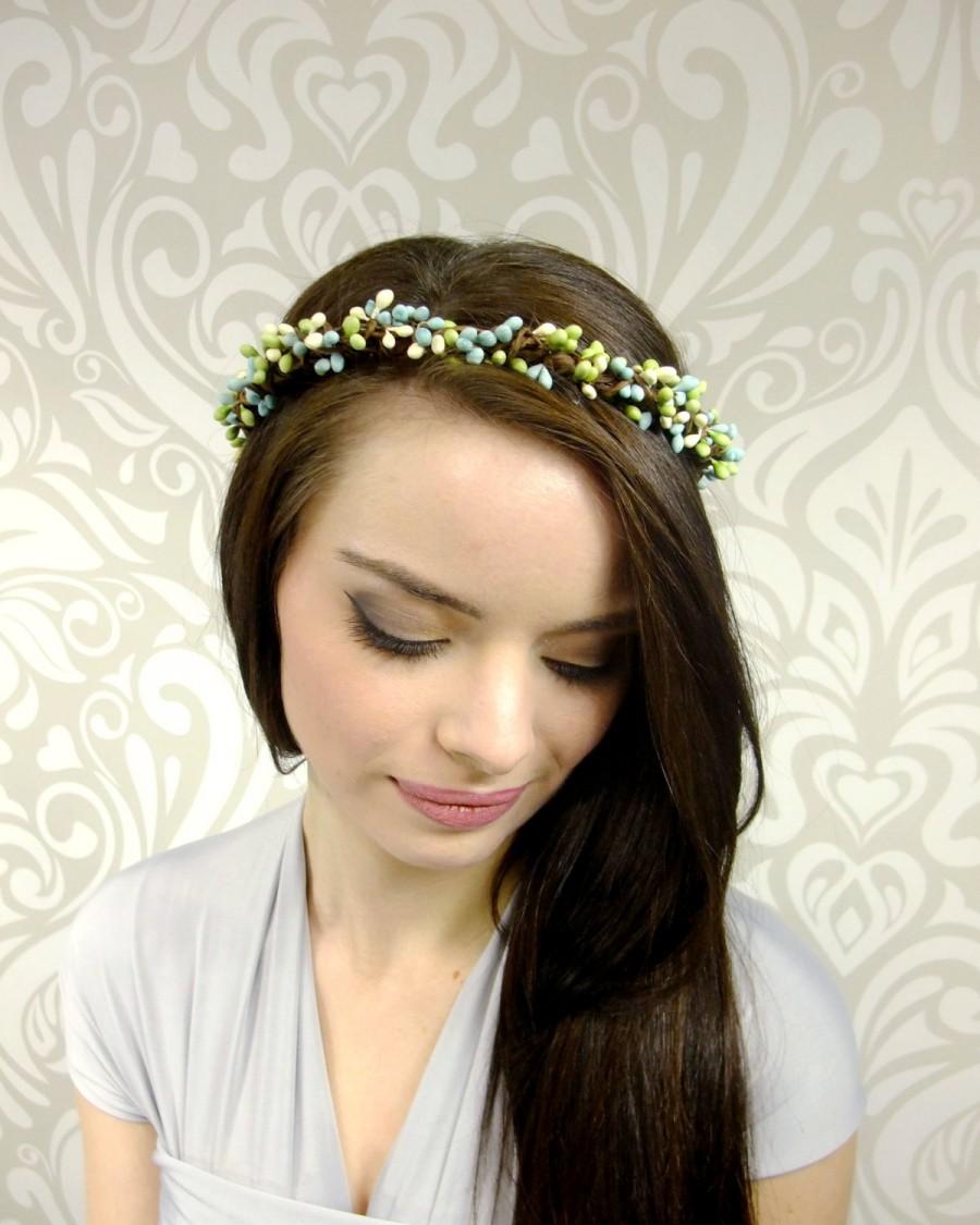 Wedding - Boho Headband, Ocean Breeze Berry Crown, Bridal Crown, Bridal Hair, Ocean Blue and Green Berry Crown, Flower Girl Crown, Bridesmaid Hair