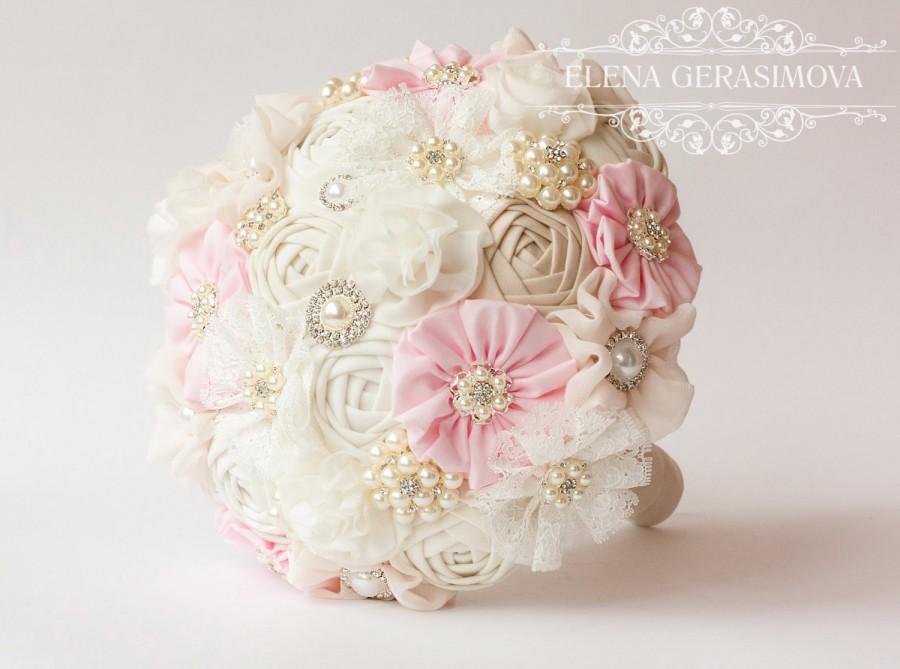 Hochzeit - SALE!!! Brooch Bouquet. Ivory baby pink Fabric Bouquet, Vintage Bouquet, Rustic Bouquet, Unique Wedding Bridal Bouquet