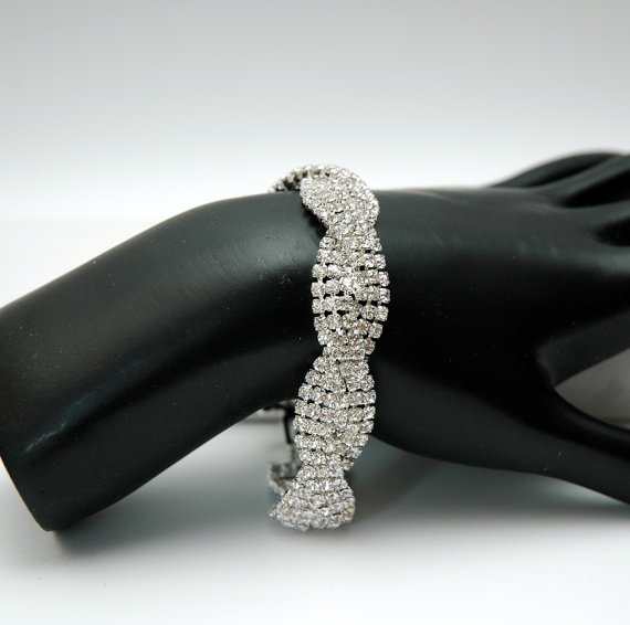 Wedding - Rhinestone Bridal Bracelet, Wedding Bracelet, Silver Crystal Bracelet, Cuff Bracelet