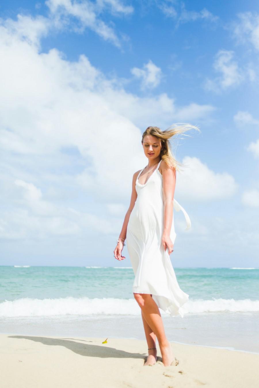 Wedding - Fern High-Low Maxi Dress / Ivory Dress / Off White / Hand Beaded / Midi Dress / Back Cutout / Backless / Beach Wedding Dress / Summer Dress