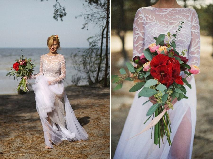 Wedding - White and Nude Tulle Wedding Dress with Lace, Wedding dress "Alina", Beach Wedding Dress, Romantic wedding gown, Custom dress