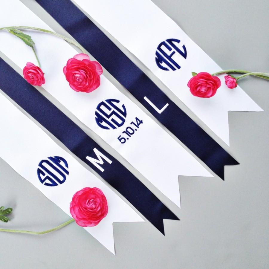 Hochzeit - custom monogrammed bouquet ribbon (3" wide grosgrain), bridal bouquet, bridesmaid bouquet