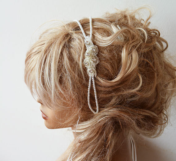 زفاف - Pearl Headband, Wedding Pearl Headband, Bridal, Pearl Headband, Flower and pearl, Bridal Double, Bridal Hair Accessory, Wedding Accessory