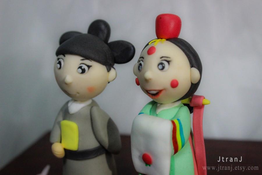 Свадьба - Korean Couple - Wedding cake topper, clay doll, clay figurine decor, clay miniature wedding gift