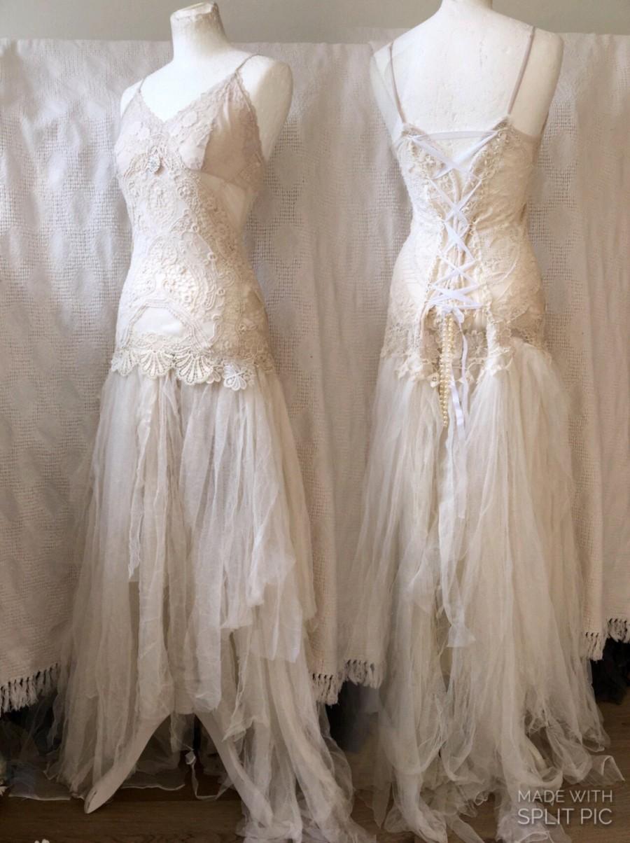 Hochzeit - Lace wedding dress , unique Bridal gown,lace statement wedding dress,handmade , fantasy fairytale dress,  , rhinestone, plus size wedding ,