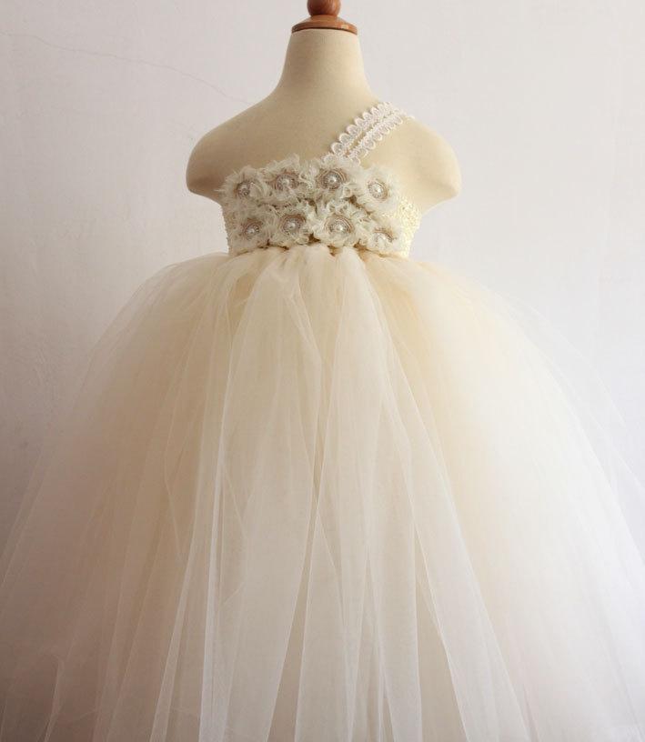 زفاف - Ivory tutu dress Flower Girl Dress baby dress toddler birthday dress wedding dress 2T 3T 4T 5T 6T