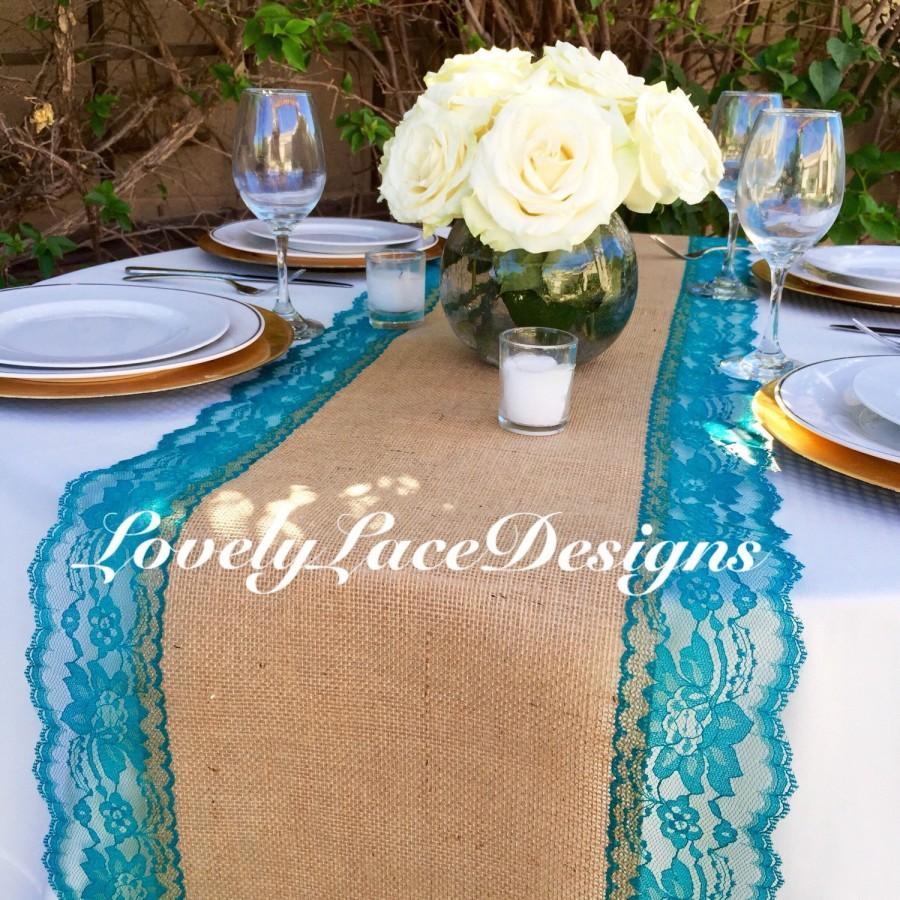 زفاف - Burlap Table Runner /Teal/Green Lace/3ft-10ft x14"-16"Wide/Peacock/Wedding Decor/Teal Weddings/table decor/Centerpiece/other color options