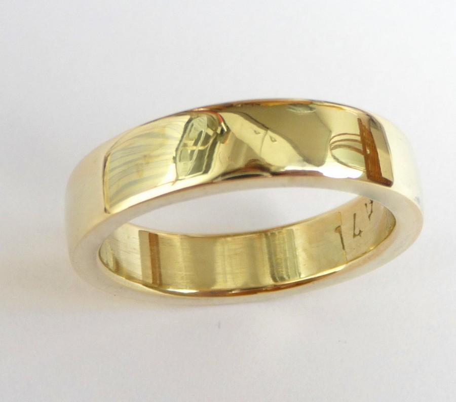 زفاف - Mens wedding band men's gold ring men wedding ring thick massive heavy polished shiny 14k yellow gold