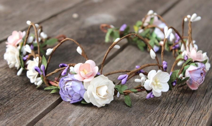 Mariage - flower wedding crown floral head wreath flower crown headband blush and purple headpiece floral crown hair wreath rustic wedding accessories
