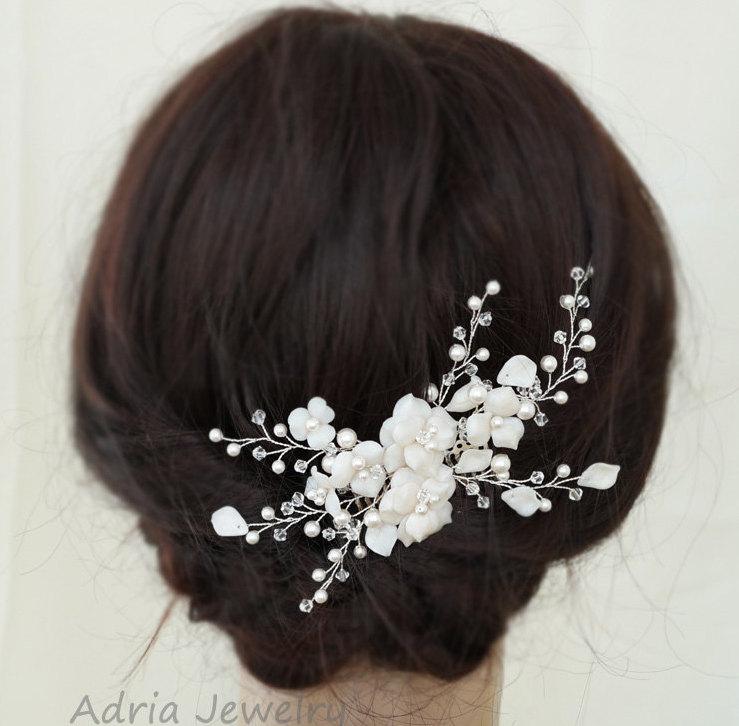 زفاف - Flowers Wedding Hair Combs, Bridal Headpieces, Pearl Bridal Hair Accessories, Bridal Hair Vine, Wedding Headpieces for Brides
