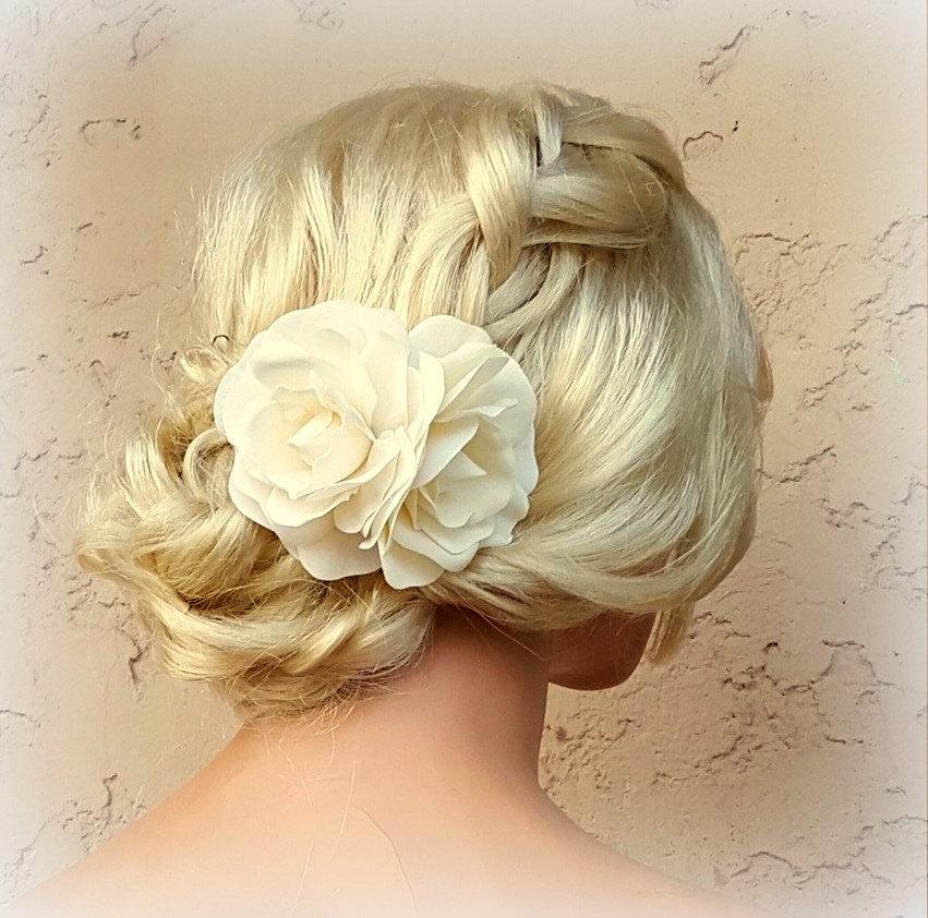 زفاف - Ivory  Flower Hair Clip, Ivory  Fascinator, Gardenias, Wedding Fascinator, Bridal Hair Clip, Flower Fascinator, Gardenia Flower Hair Clip