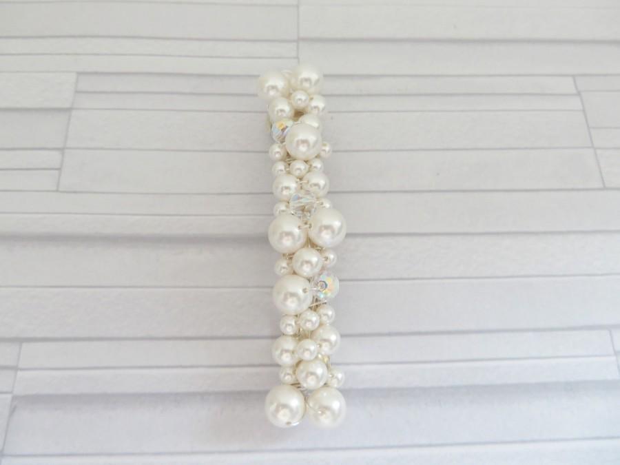 زفاف - White pearl barrette, Swarovski pearl barrette, White wedding, Pure white barrette, Pearl barrette, White barrette, Bridal accessory,