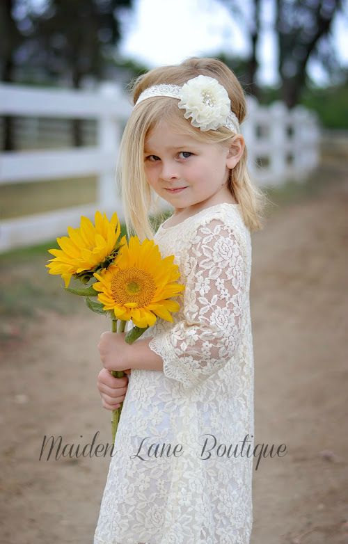 Wedding - Ivory Creme Lace Flower Girl Dress, Lace dress, Cream Wedding dress, Vintage Style Dress, Jr Bridesmaid, Rustic wedding, Beach dress