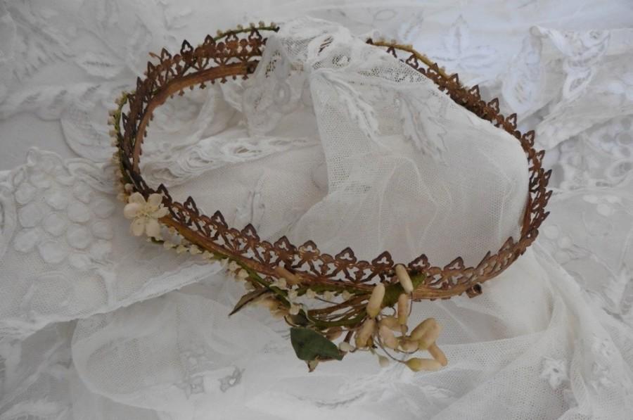 زفاف - French Vintage, Bridal Wax Flowers , Santos Crown ,Antique Wax Flower ,Wedding Crown  ,French Shabby Bridal,Something Old, Flower Crown