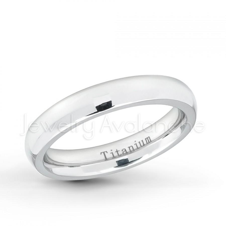 زفاف - 4mm White Titanium Wedding Band, Comfort Fit Classic Dome White Titanium Wedding Ring, Polished Titanium Ring, Engagement Band, TM534