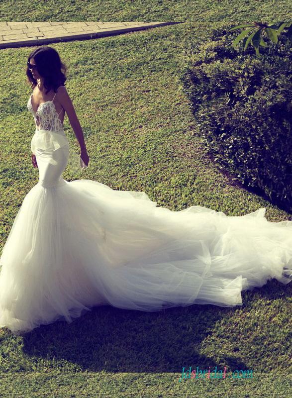 Mariage - fashionable illusion lace backless mermaid wedding dress
