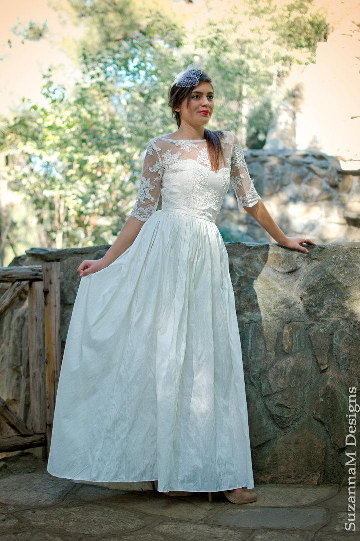 Свадьба - Silk Dupioni Long Dress Boho Ivory Wedding Dress Princess Wedding Dress Romantic Long Bridal Gown  Handmade Vintage Gown by SuzannaM Designs