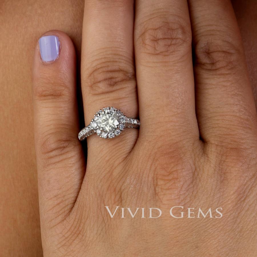 زفاف - Light Champagne Diamond Engagement Ring 1.92 total carats, 18k white gold