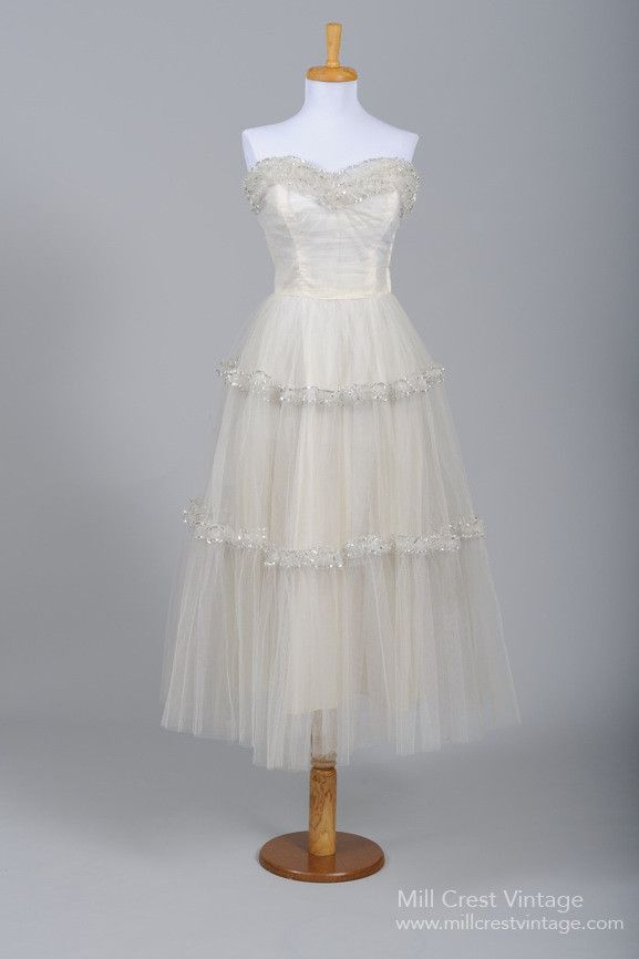 Wedding - 1950 Silver Tulle Vintage Wedding Dress