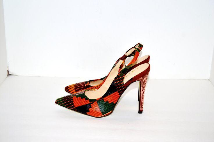 Mariage - Brown African Print Slingback Wedding Shoes