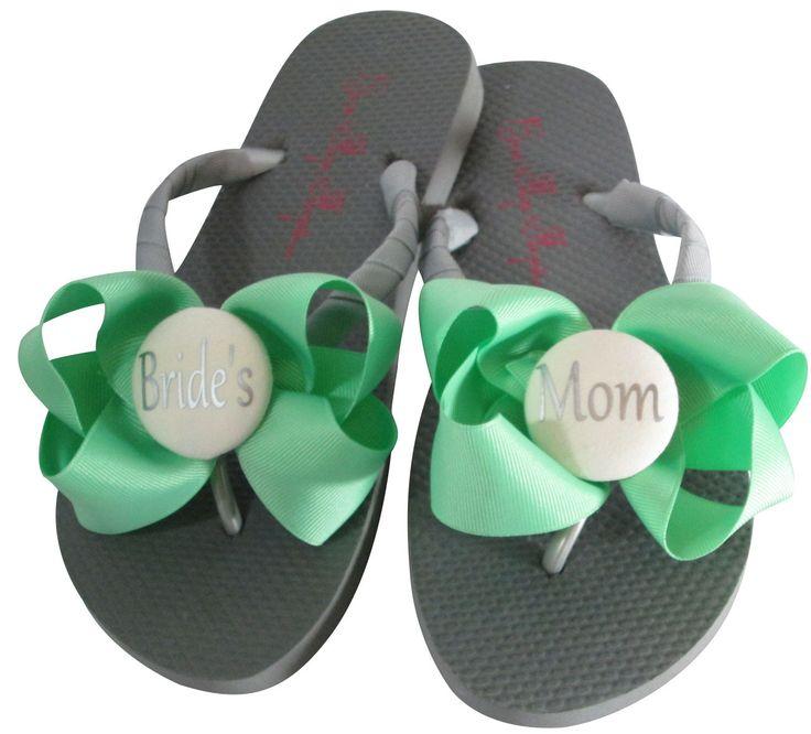 Mariage - Mint Green Bow Bride's Mom Flip Flops For The Wedding Shoes