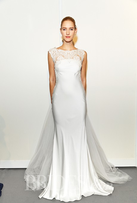 زفاف - Gemy Maalouf - Fall 2015 - Illusion High Neck A-line Satin Wedding Dress - Stunning Cheap Wedding Dresses