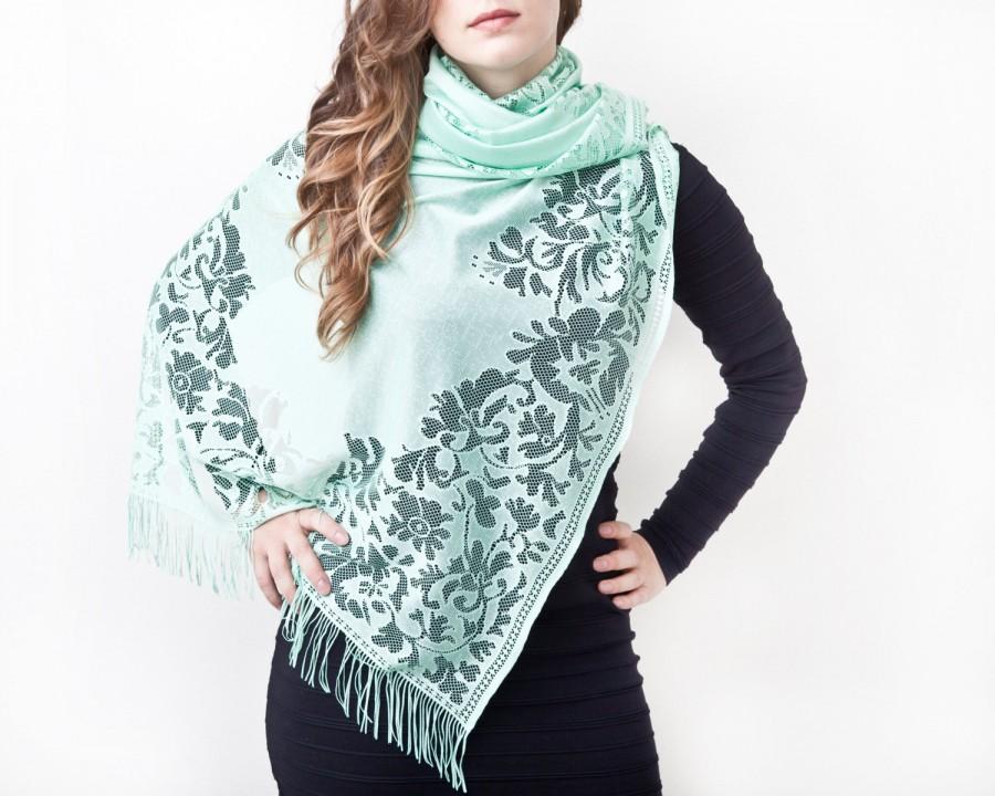 Свадьба - Mint Lace Scarf Floral Fashion Scarf Summer Bohemian Scarf Valentine's Day Gift Girlfriend Gift Bohemian Shawl Mint Gift For Her
