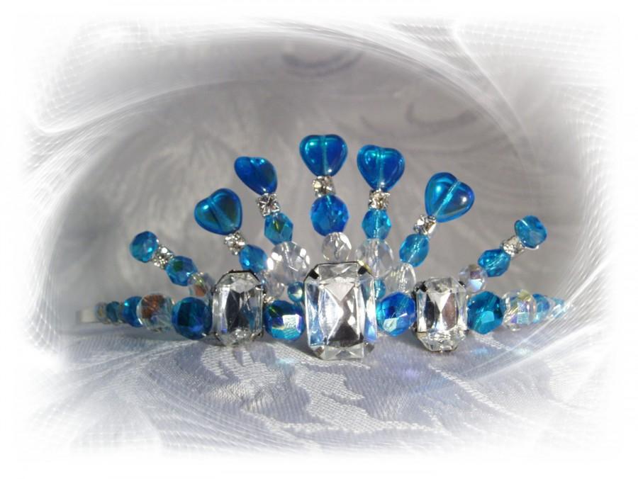 زفاف - Blue Tiara. (Lily) Wedding or Prom Tiara. Handmade Tiara Silver plated with Blue Crystal's.