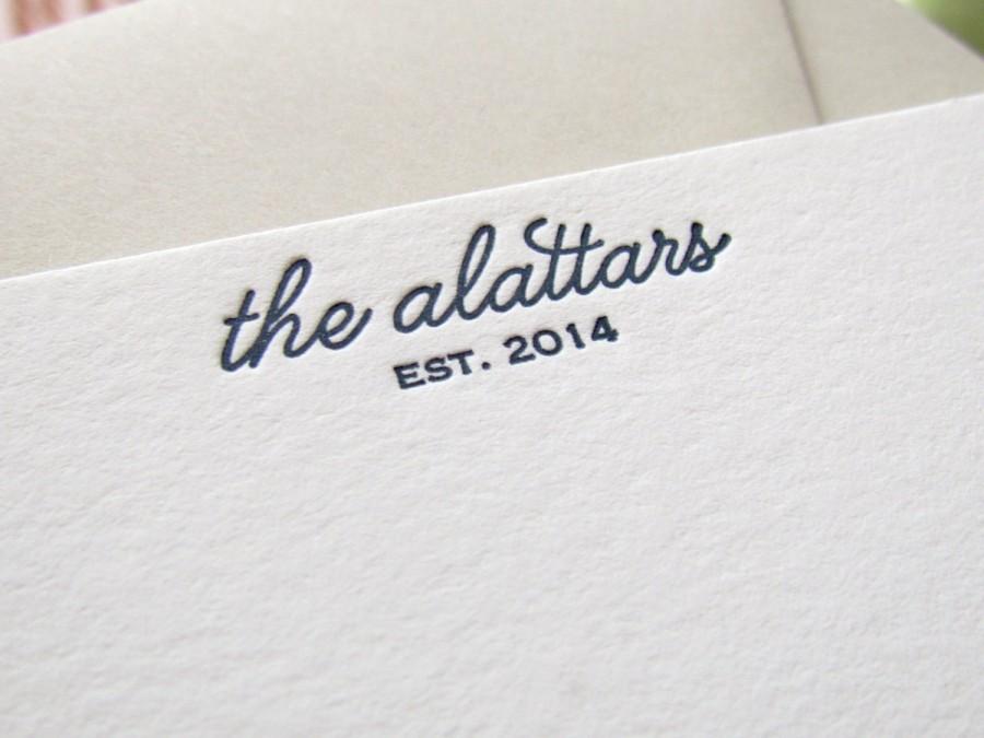 زفاف - Letterpress Couples Personalized Stationery, Set of 50 or more Custom Flat Note Cards, anniversary, thank you, wedding gift, newlyweds, est