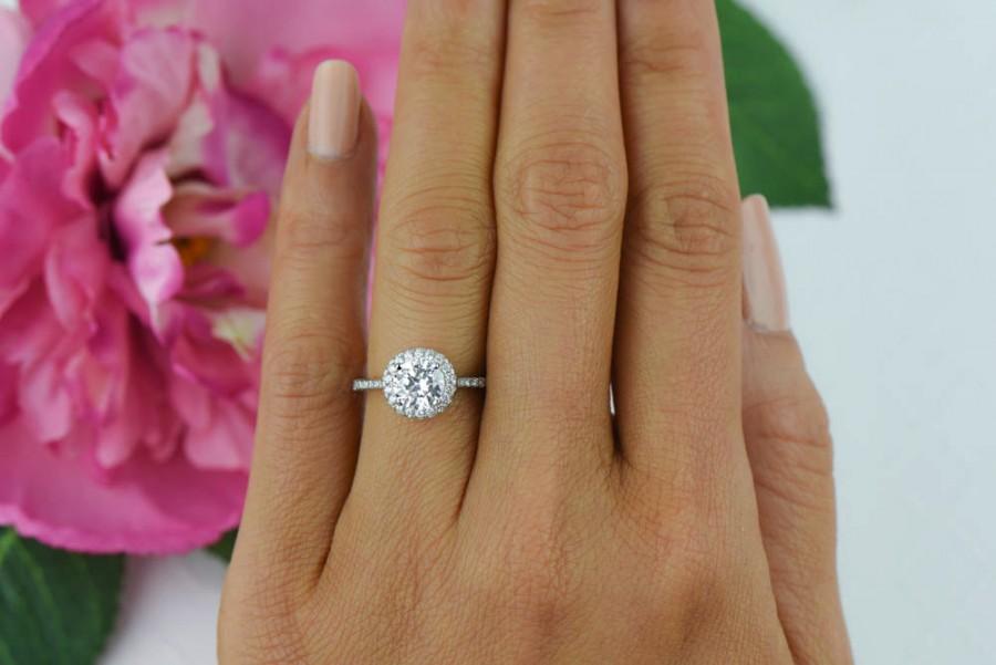 زفاف - 1.5 ctw Round Classic Halo Ring, Wedding Ring, Man Made Diamond Simulant, Half Eternity Ring, Engagement Ring, Promise Ring, Sterling Silver