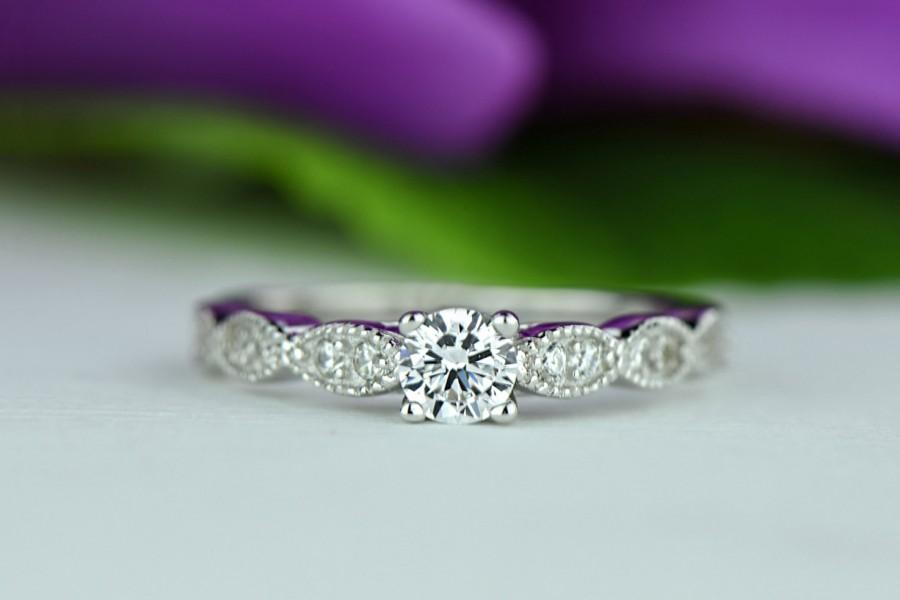 زفاف - 1/2 ctw Solitaire Wedding Ring, Wide Art Deco Ring, Bridal Ring, Man Made Diamond Simulants, Engagement Ring, Milgrain Ring, Sterling Silver