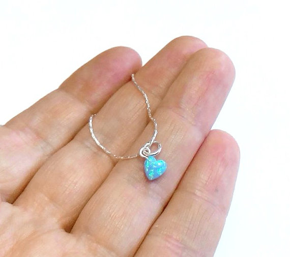 Mariage - Opal heart necklace, Blue opal necklace, Opal necklace, Heart necklace, Sterling Silver necklace, Blue heart Opal necklace,Blue opal jewelry