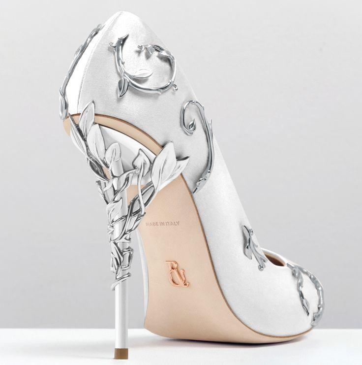 Mariage - Eden Pump-38-White Satin With Silver Leaves