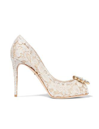 Wedding - DOLCE & GABBANA CRYSTAL-EMBELLISHED CORDED LACE AND MESH PUMPS