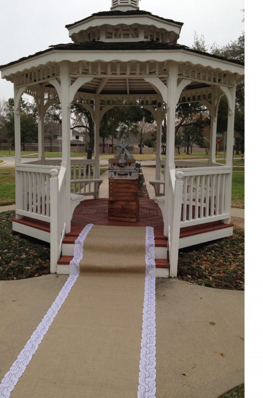 Wedding - 25 Ft Rustic Burlap and Lace Aisle Runner