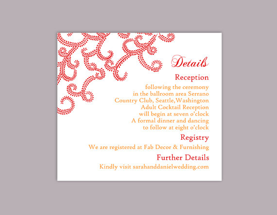 زفاف - DIY Bollywood Wedding Details Card Template Editable Word File Instant Download Printable Red Details Card Template Elegant Enclosure Card