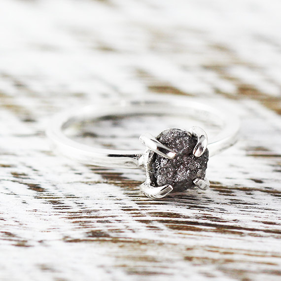 Hochzeit - White Gold Engagement Ring Grey Uncut Raw Diamond Rings