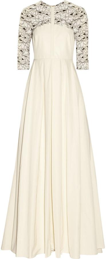 Mariage - Lela Rose Lace-paneled poplin gown