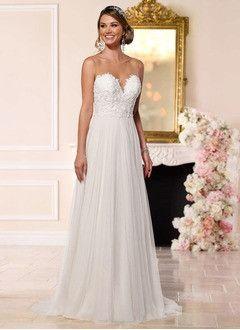 Wedding - A-Line/Princess Scoop Neck Court Train Tulle Wedding Dress With Appliques Lace