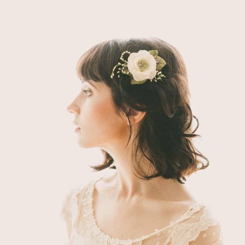 زفاف - White Woodland Flower Clip, Bridal headpiece, Bridal hair clip, Wedding hair accessory, White floral clip - CANOPY