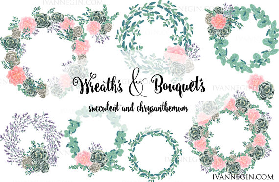 Wedding - 34 Wedding Succulents Floral clipart Small Commercial Use